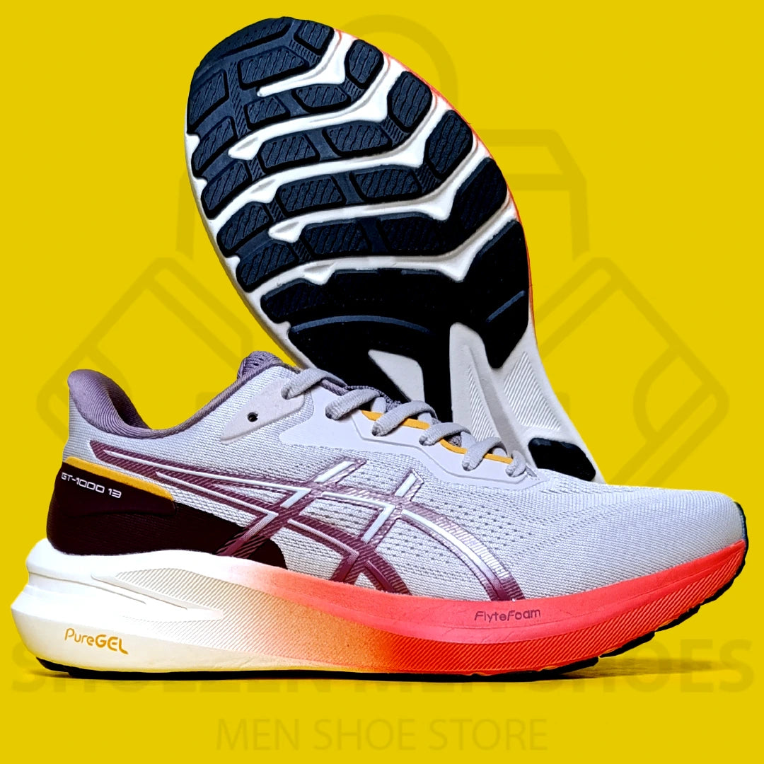 ASICS GEL "GT-1000" JOGGERS - SHOEZEN MEN SHOES - White running shoe with colorful sole on a yellow background