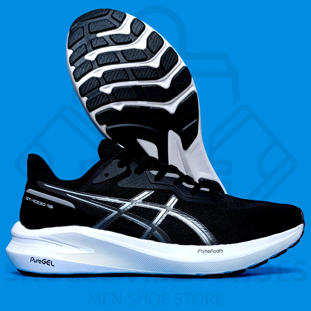 ASICS GEL "GT-1000" JOGGERS - SHOEZEN MEN SHOES - Black running shoe with white sole on a blue background