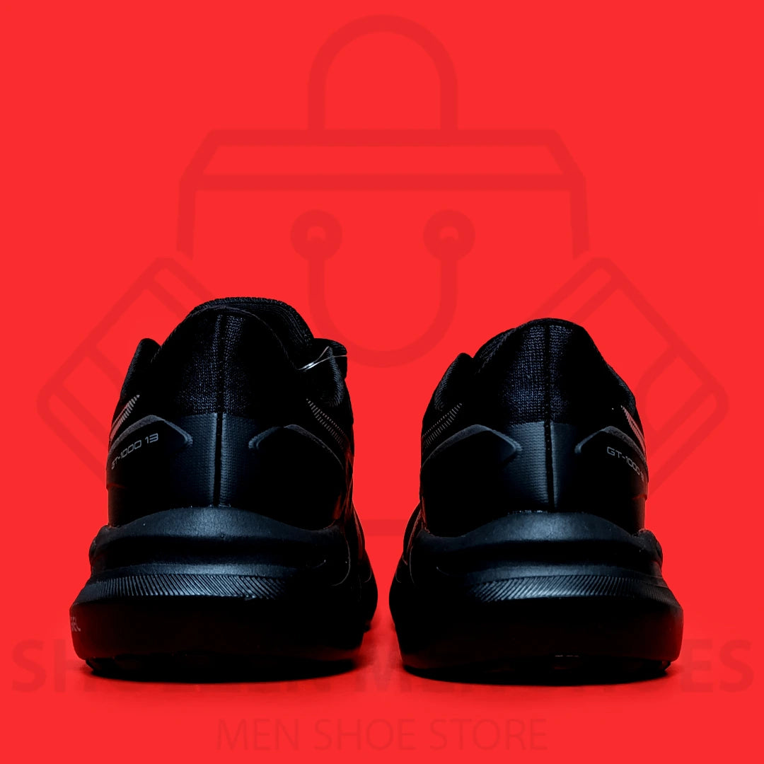 ASICS GEL "GT-1000" JOGGERS - SHOEZEN MEN SHOES - Black running shoe with white accents on a red background