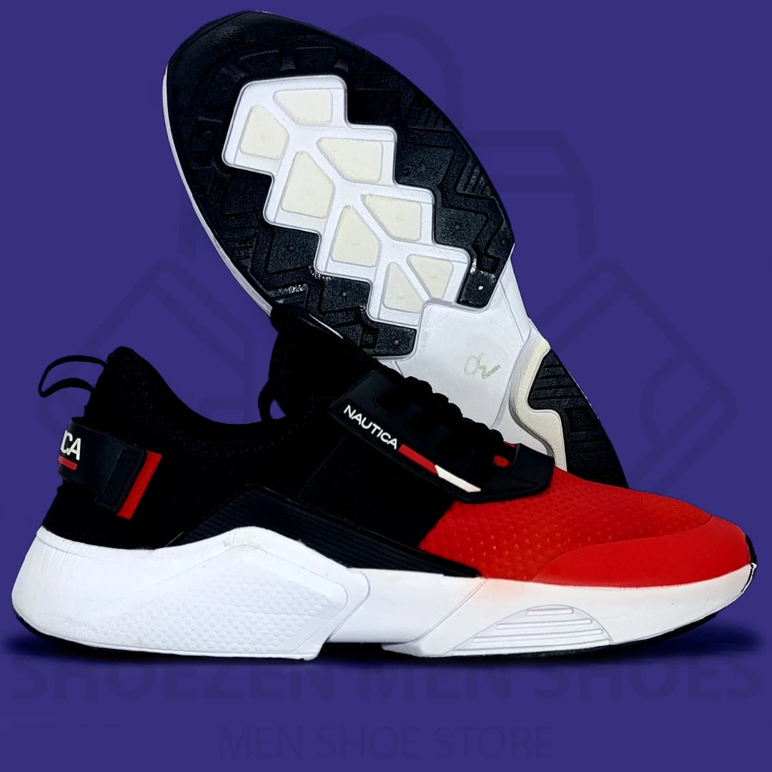 Nautica Niro Shoes - Shoezen Men Shoes - Black and red sneaker with white sole on a purple background
