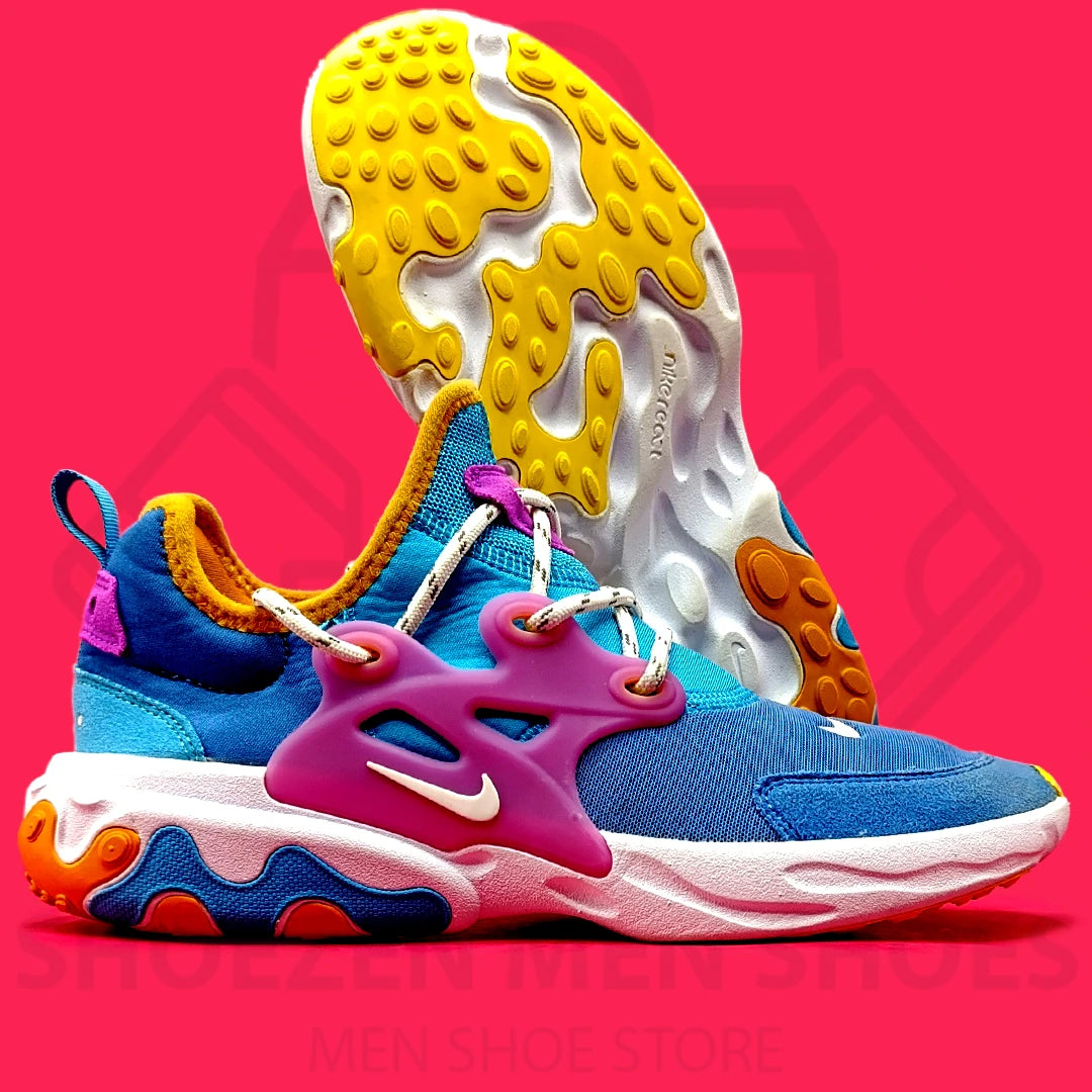 Nk React Presto Blueberry Joggers - Shoezen Men Shoes - Colorful sneaker with unique sole design on a pink background
