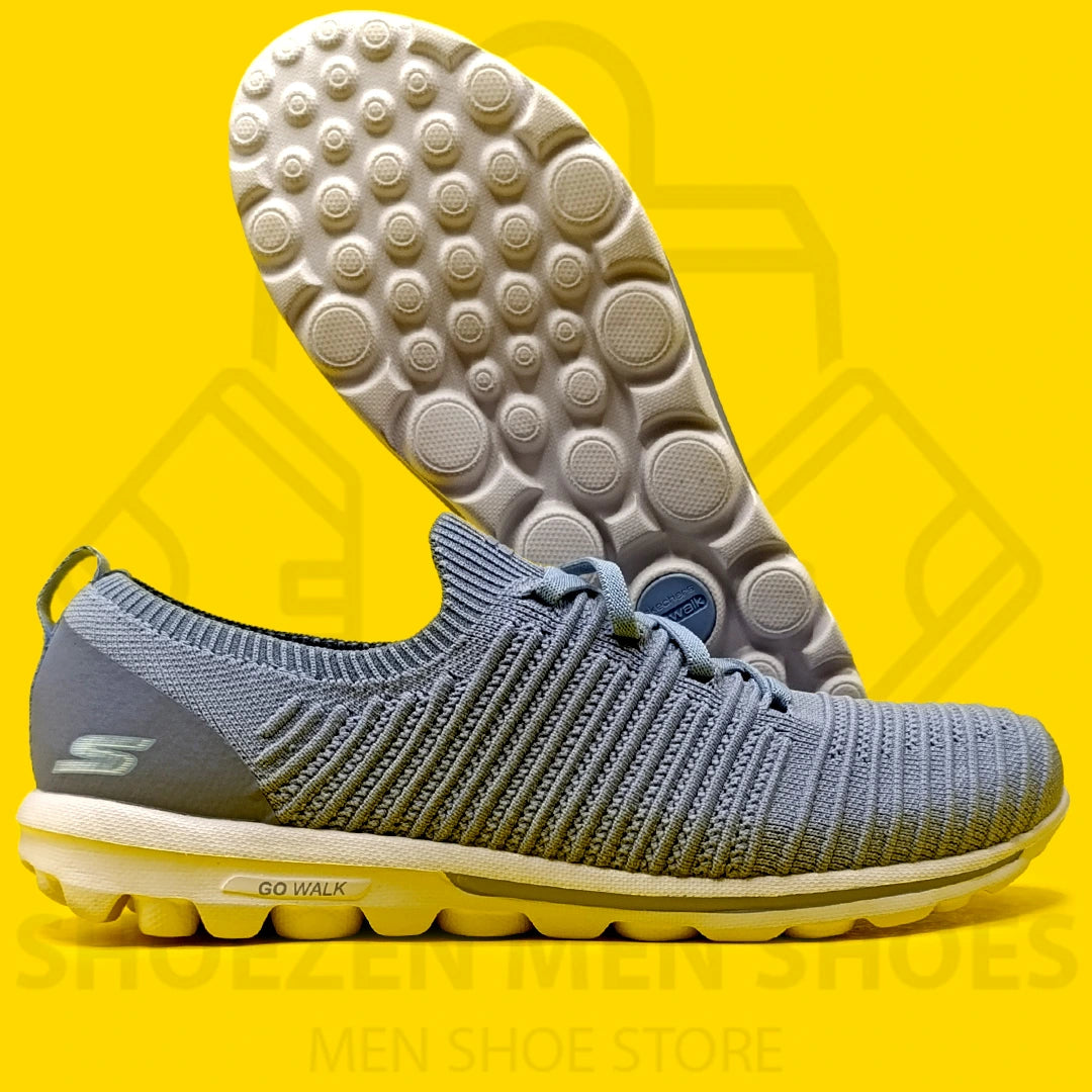 Trendy Go Walk Skechers - Shoezen Men Shoes - Gray sneaker with white sole on a yellow background