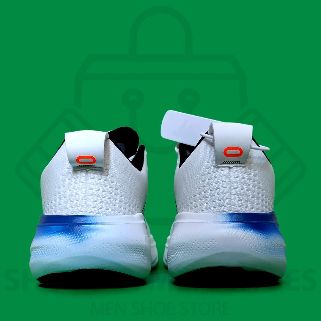 ADI SUPERNOVA JOGGERS - SHOEZEN MEN SHOES - White sneaker with black stripes and colorful sole on a green background