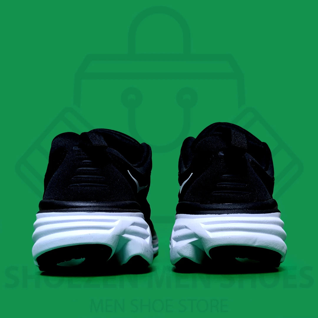 HOKA BONDI 8 JOGGERS - SHOEZEN MEN SHOES - Black Hoka running shoe on a green background