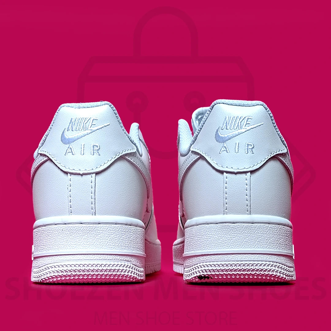 NK AIR FORCE TRIPLE WHITE SNEAKERS  - SHOEZEN MEN SHOES - White sneaker with a pink background